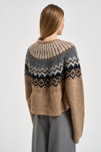 Maglione donna girocollo fantasia jacquard multicolor cammello SW05 CAMEL MARZIANOBELLO 