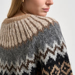 Maglione donna girocollo fantasia jacquard multicolor cammello SW05 CAMEL MARZIANOBELLO 