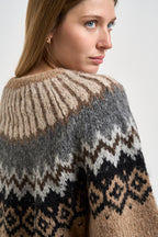 Maglione donna girocollo fantasia jacquard multicolor cammello SW05 CAMEL MARZIANOBELLO 