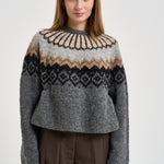 Maglione donna girocollo fantasia jacquard multicolor grigio SW05 DARKGREY MARZIANOBELLO 
