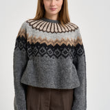 Maglione donna girocollo fantasia jacquard multicolor grigio SW05 DARKGREY MARZIANOBELLO 