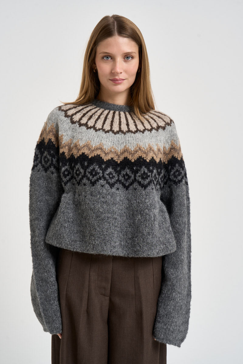 Maglione donna girocollo fantasia jacquard multicolor grigio SW05 DARKGREY MARZIANOBELLO 