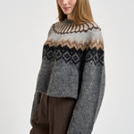Maglione donna girocollo fantasia jacquard multicolor grigio SW05 DARKGREY MARZIANOBELLO 