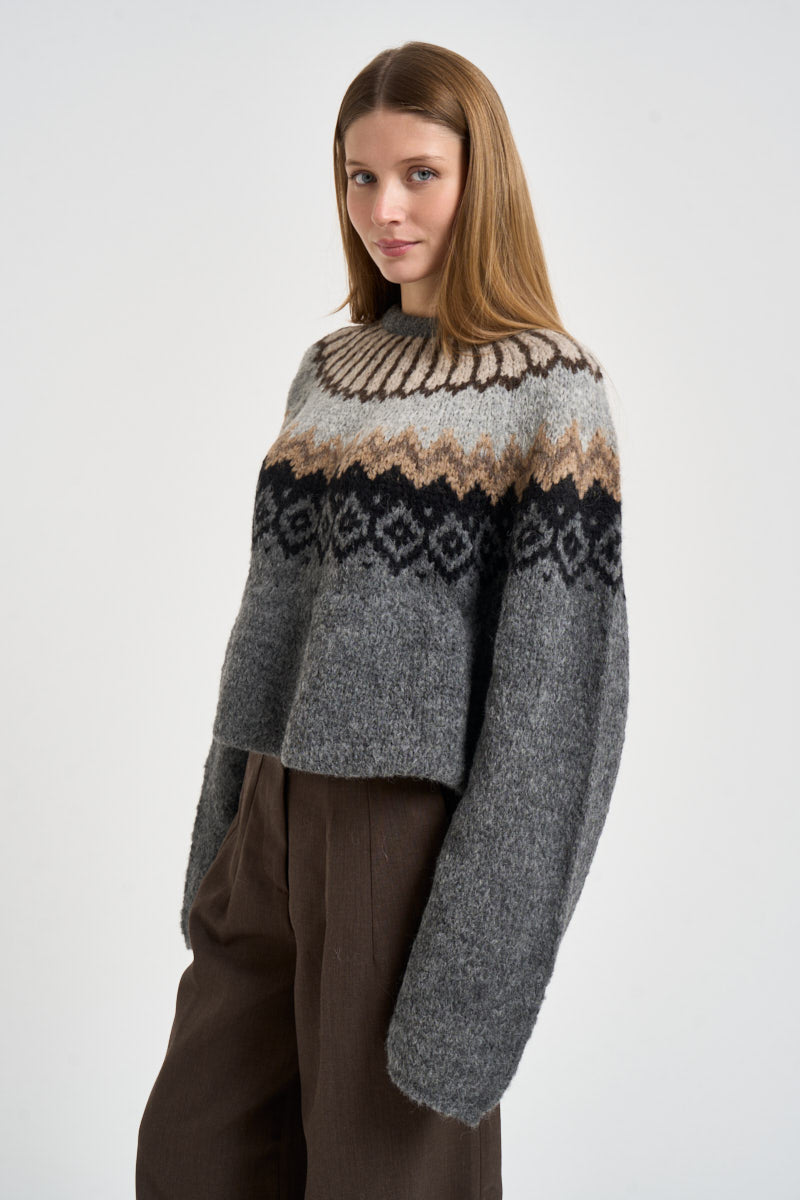 Maglione donna girocollo fantasia jacquard multicolor grigio SW05 DARKGREY MARZIANOBELLO 