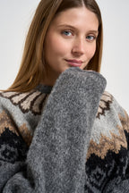 Maglione donna girocollo fantasia jacquard multicolor grigio SW05 DARKGREY MARZIANOBELLO 