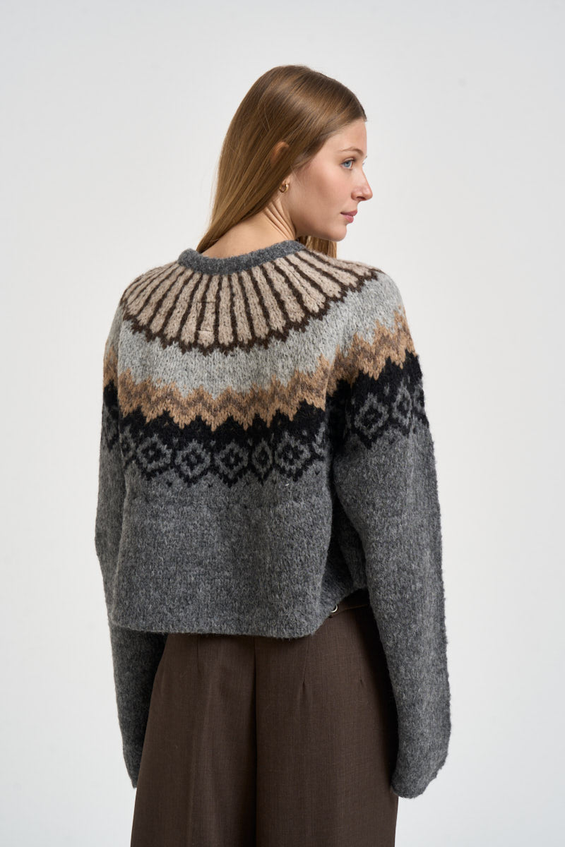 Maglione donna girocollo fantasia jacquard multicolor grigio SW05 DARKGREY MARZIANOBELLO 
