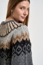 Maglione donna girocollo fantasia jacquard multicolor grigio SW05 DARKGREY MARZIANOBELLO 