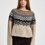 Maglione donna girocollo fantasia jacquard multicolor beige SW05 LIGHT BEIGE MARZIANOBELLO 