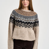 Maglione donna girocollo fantasia jacquard multicolor beige SW05 LIGHT BEIGE MARZIANOBELLO 