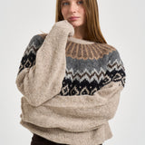 Maglione donna girocollo fantasia jacquard multicolor beige SW05 LIGHT BEIGE MARZIANOBELLO 