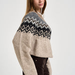 Maglione donna girocollo fantasia jacquard multicolor beige SW05 LIGHT BEIGE MARZIANOBELLO 