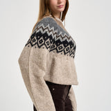 Maglione donna girocollo fantasia jacquard multicolor beige SW05 LIGHT BEIGE MARZIANOBELLO 