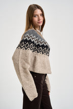 Maglione donna girocollo fantasia jacquard multicolor beige SW05 LIGHT BEIGE MARZIANOBELLO 