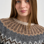 Maglione donna girocollo fantasia jacquard multicolor beige SW05 LIGHT BEIGE MARZIANOBELLO 