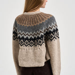 Maglione donna girocollo fantasia jacquard multicolor beige SW05 LIGHT BEIGE MARZIANOBELLO 