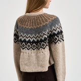 Maglione donna girocollo fantasia jacquard multicolor beige SW05 LIGHT BEIGE MARZIANOBELLO 
