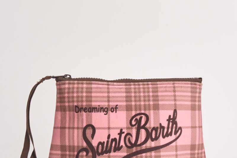Pochette donna Aline stampa tartan marrone e rosa ALINEW 00325M MC2 SAINT BARTH 
