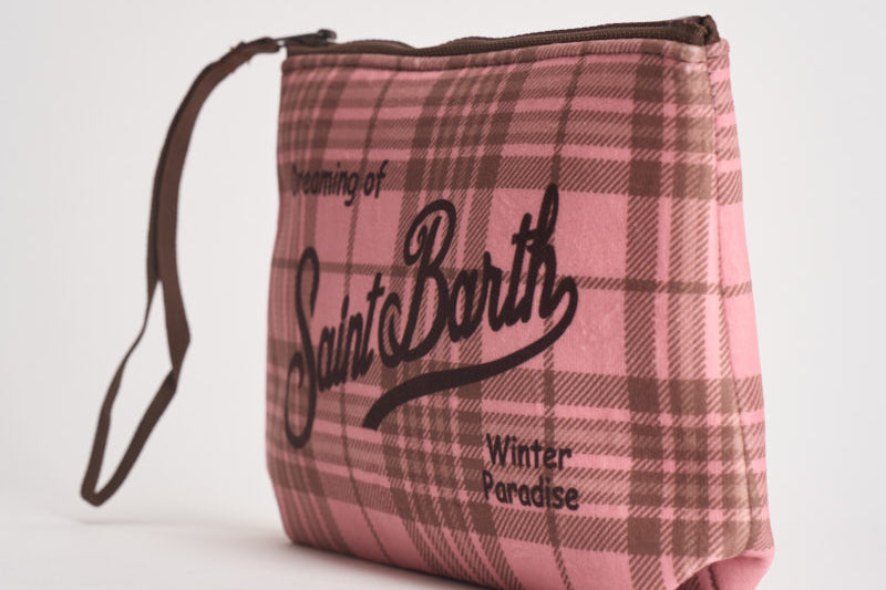 Pochette donna Aline stampa tartan marrone e rosa ALINEW 00325M MC2 SAINT BARTH 