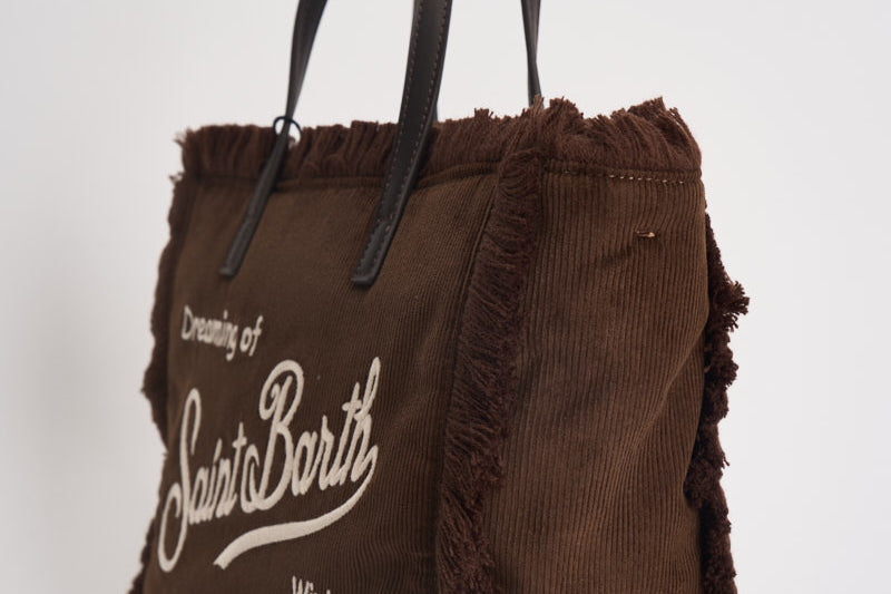 Borsa donna Colette in velluto a costine marrone COLETTECORDUROY 00516M MC2 SAINT BARTH 