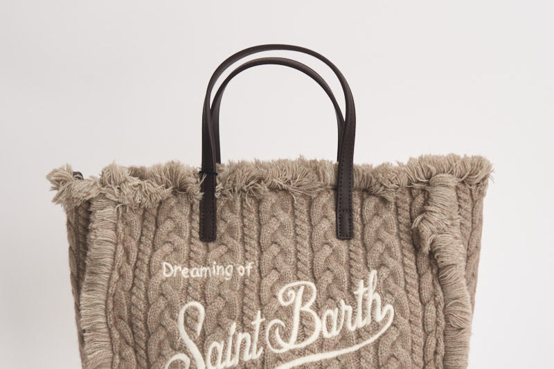 Borsa donna Colette in lana intrecciata tortora COLETTEWOOL 04117M MC2 SAINT BARTH 