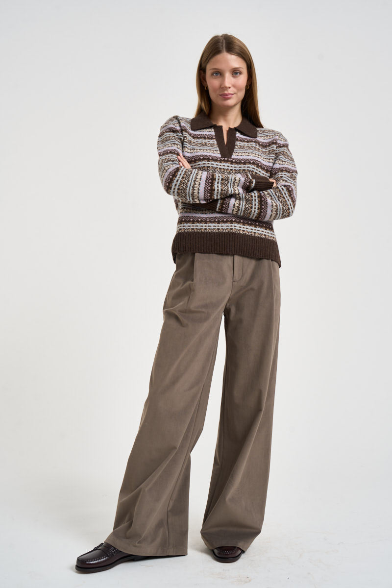 Maglione donna con fantasia jacquard multicolor marrone EZENORDIC 00677M MC2 SAINT BARTH 