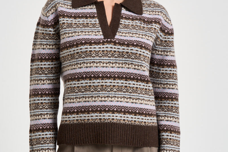 Maglione donna con fantasia jacquard multicolor marrone EZENORDIC 00677M MC2 SAINT BARTH 