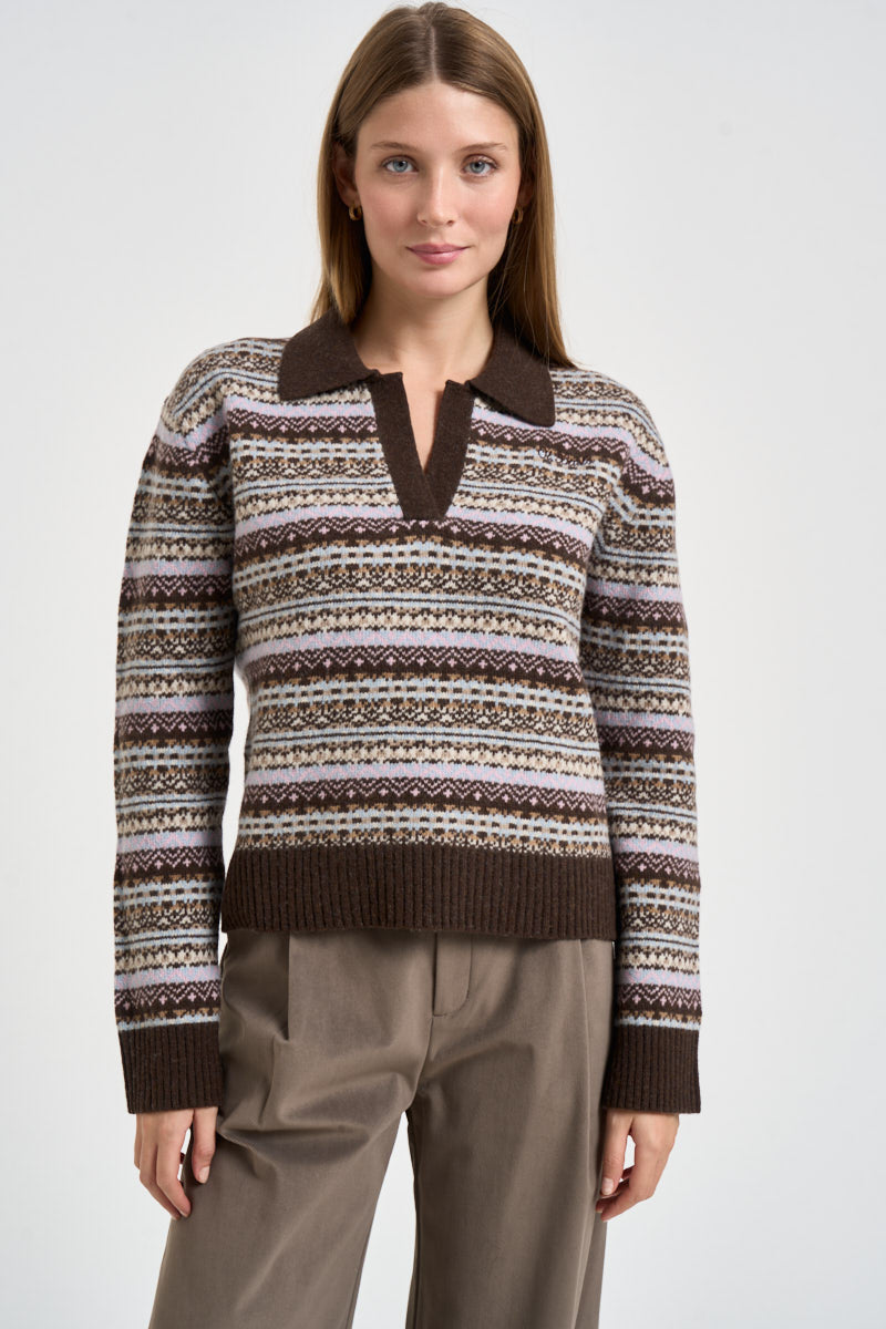 Maglione donna con fantasia jacquard multicolor marrone EZENORDIC 00677M MC2 SAINT BARTH 
