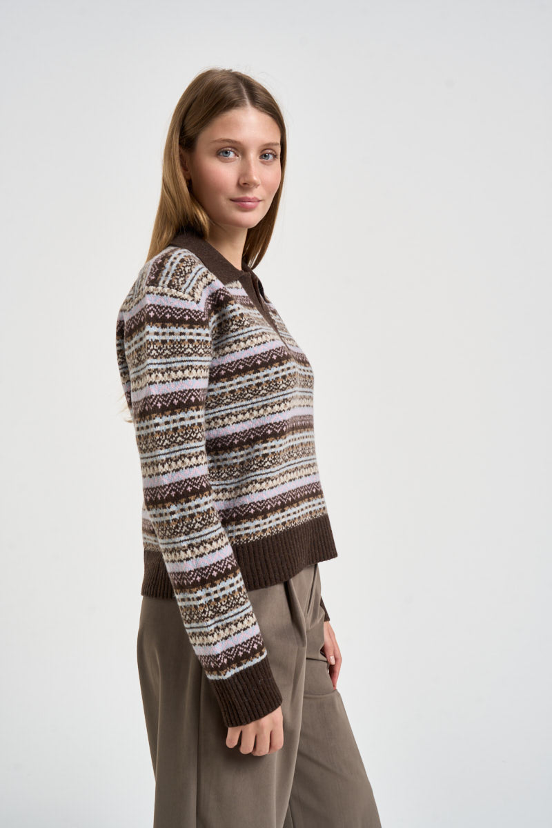 Maglione donna con fantasia jacquard multicolor marrone EZENORDIC 00677M MC2 SAINT BARTH 