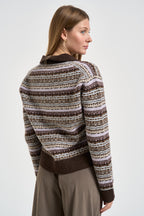 Maglione donna con fantasia jacquard multicolor marrone EZENORDIC 00677M MC2 SAINT BARTH 