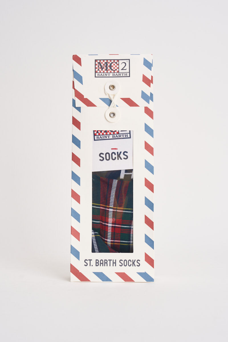 Calzini uomo con fantasia tartan verdi e rossi SOXN 00938M MC2 SAINT BARTH 