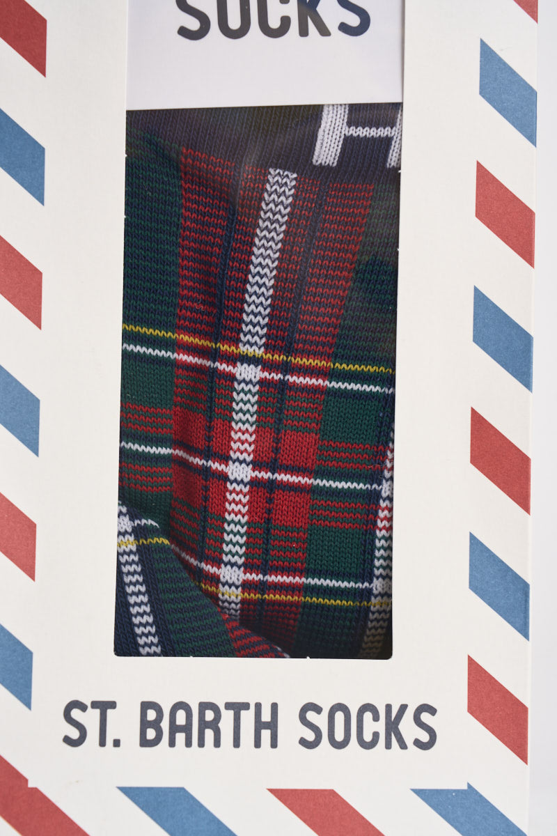 Calzini uomo con fantasia tartan verdi e rossi SOXN 00938M MC2 SAINT BARTH 