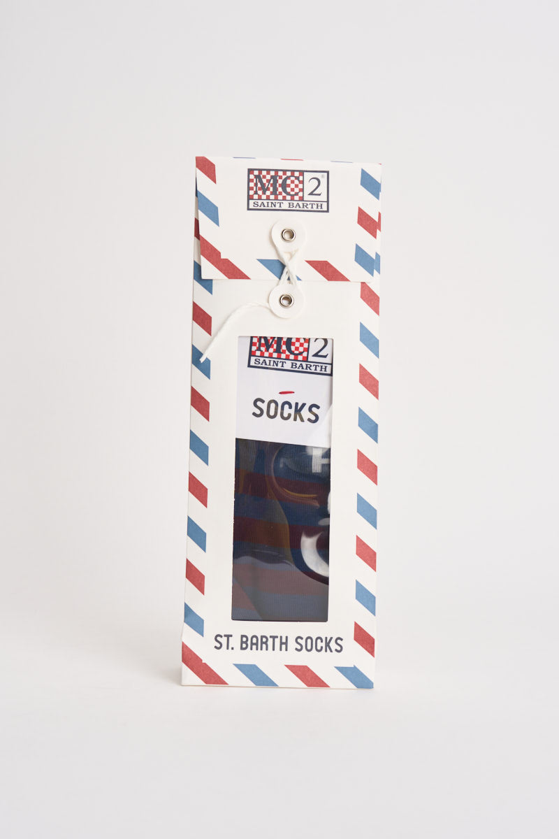 Calzini uomo a righe blu e bordeaux SOXN 03320M MC2 SAINT BARTH 