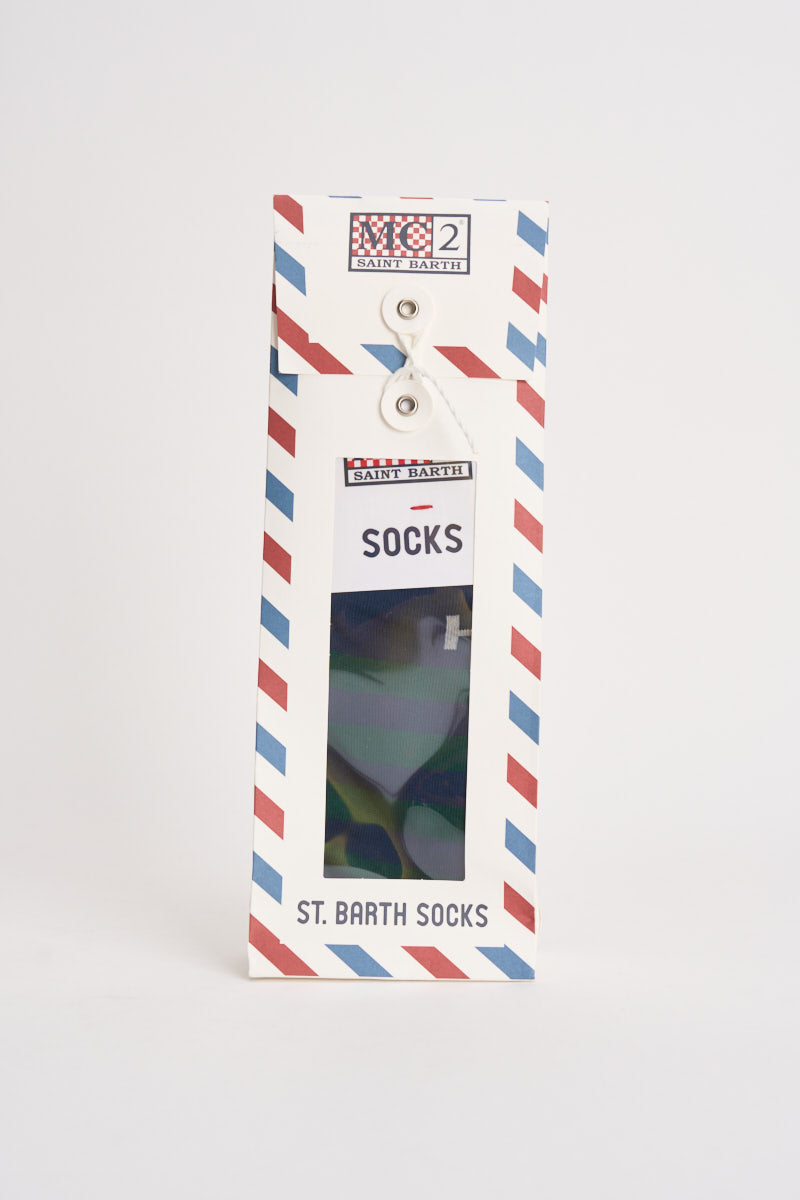 Calzini uomo a righe verdi e blu SOXN 04560M MC2 SAINT BARTH 