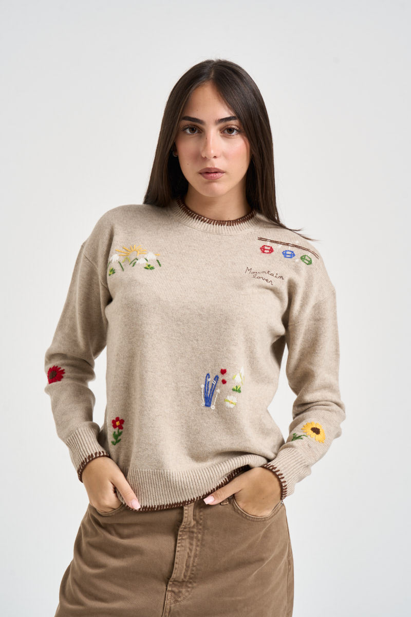 Maglia donna fantasia floreale beige TESSA 04066M MC2 SAINT BARTH 