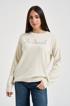 Maglia donna scritta logo panna TESSA 04231M MC2 SAINT BARTH 