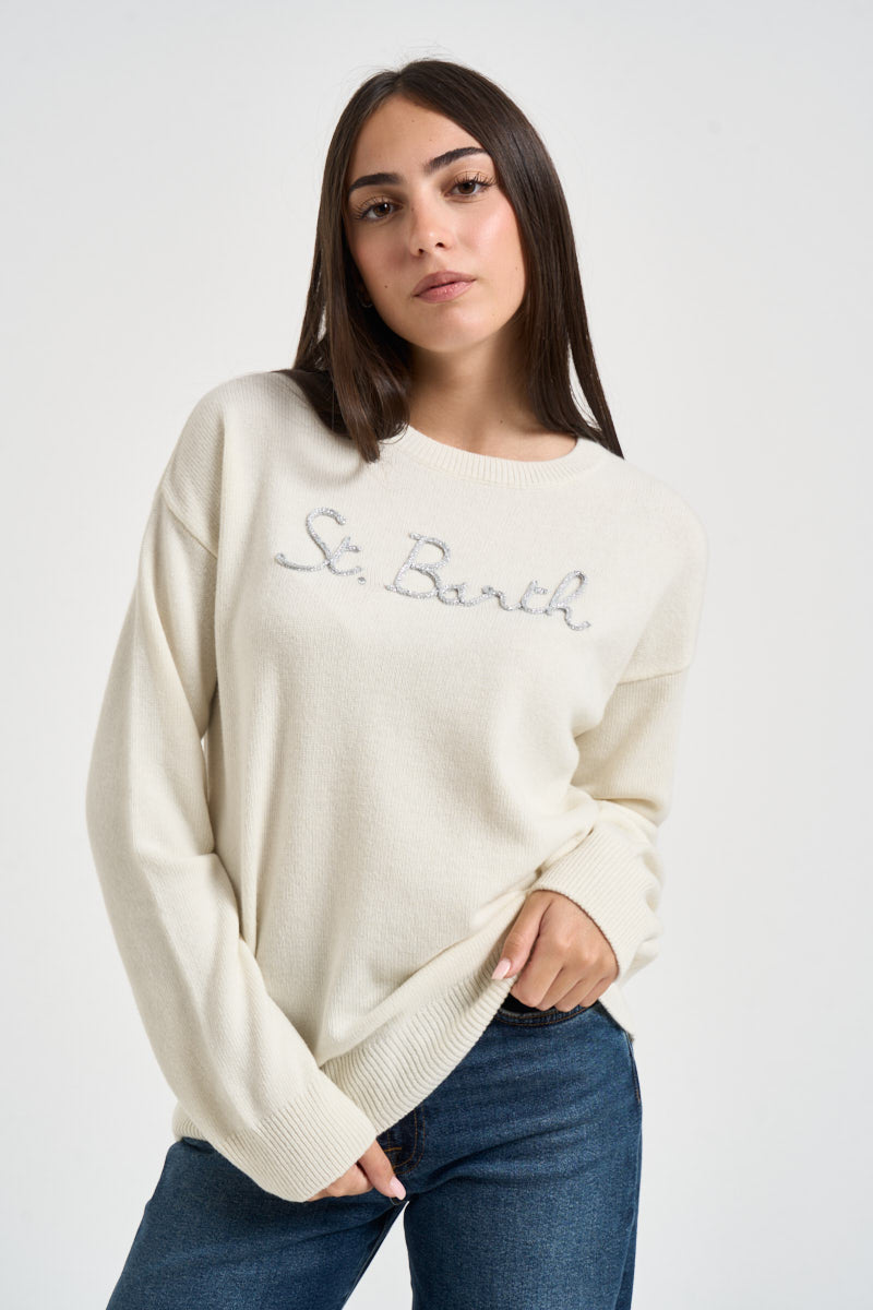 Maglia donna scritta logo panna TESSA 04231M MC2 SAINT BARTH 