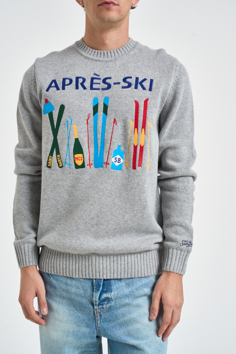 Maglione uomo girocollo stampa scii multicolor grigio BOMBARDINOLIGHT 02382M MC2 SAINT BARTH 