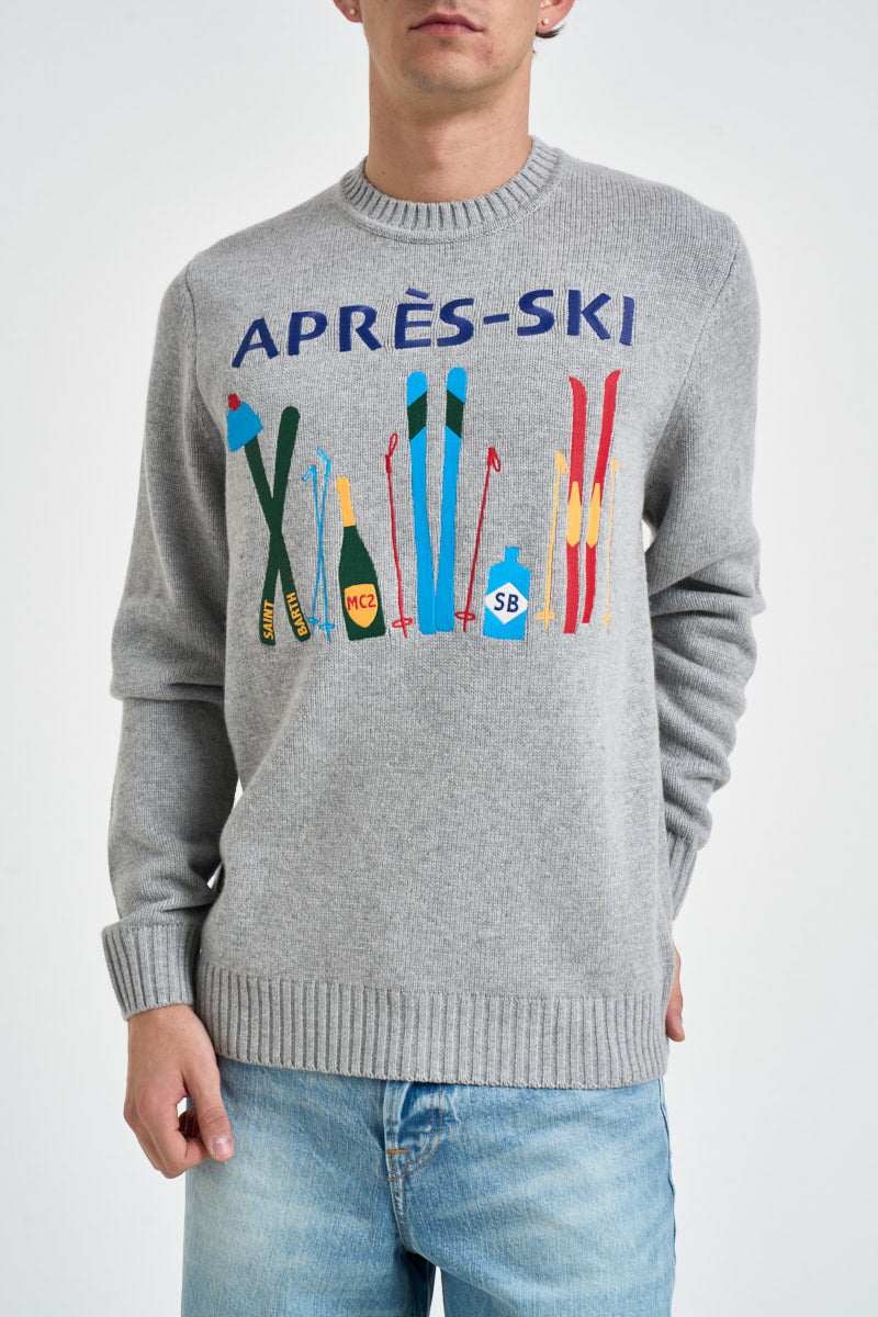 Maglione uomo girocollo stampa scii multicolor grigio BOMBARDINOLIGHT 02382M MC2 SAINT BARTH 