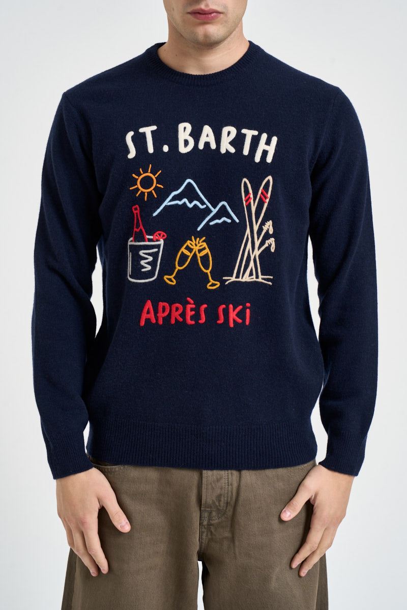 Maglione uomo girocollo stampa montagna blu HERON 00226M MC2 SAINT BARTH 