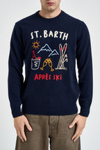 Maglione uomo girocollo stampa montagna blu HERON 00226M MC2 SAINT BARTH 