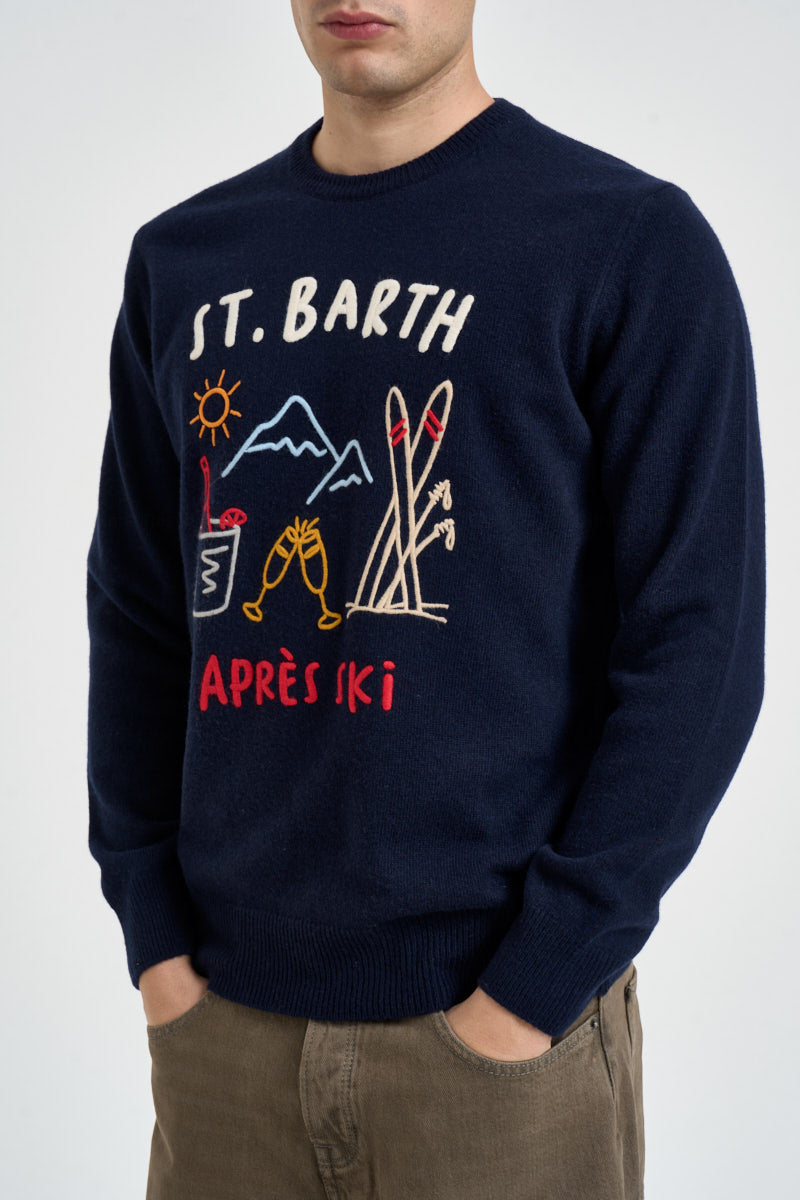 Maglione uomo girocollo stampa montagna blu HERON 00226M MC2 SAINT BARTH 