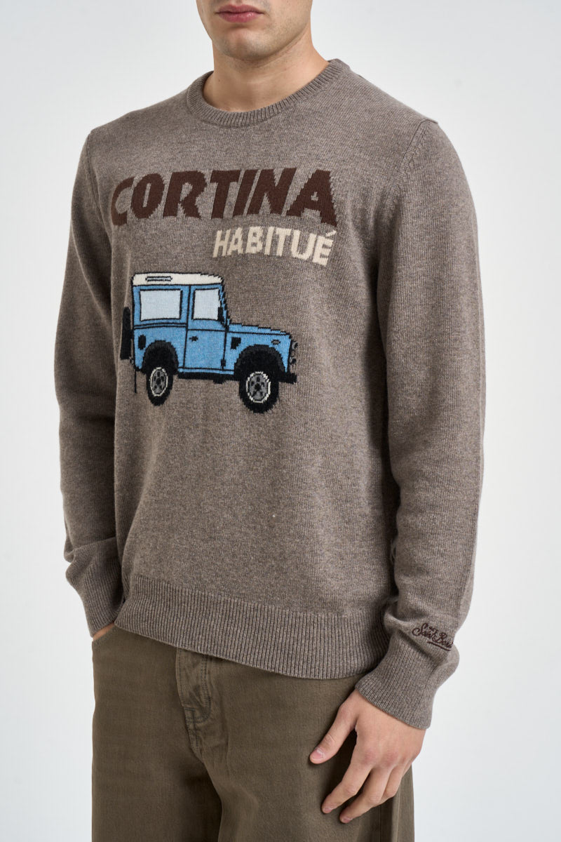 Maglione uomo girocollo scritta Cortina tortora HERON 00686M MC2 SAINT BARTH 