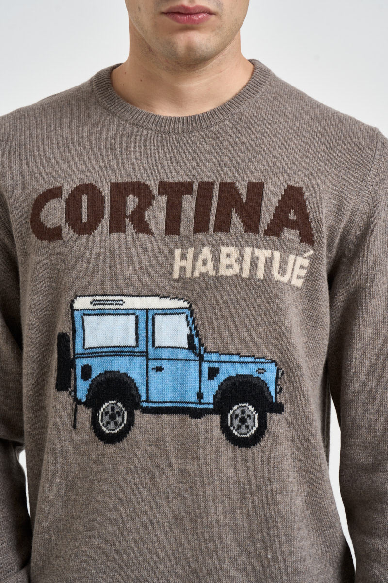 Maglione uomo girocollo scritta Cortina tortora HERON 00686M MC2 SAINT BARTH 