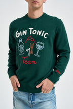 Maglione uomo girocollo scritta "Gin Tonic" verde bosco HERON 00836M MC2 SAINT BARTH 