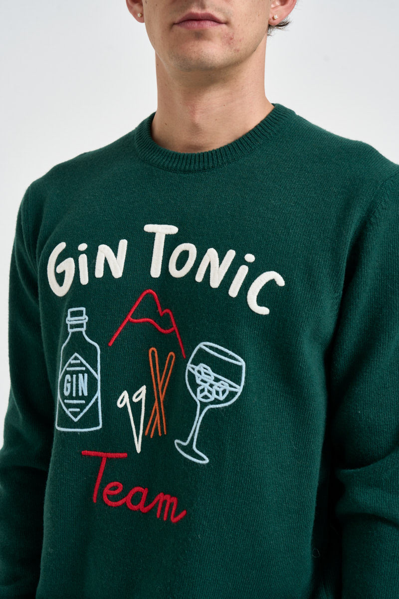 Maglione uomo girocollo scritta "Gin Tonic" verde bosco HERON 00836M MC2 SAINT BARTH 