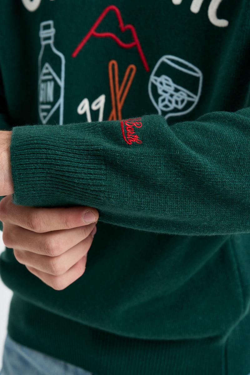 Maglione uomo girocollo scritta "Gin Tonic" verde bosco HERON 00836M MC2 SAINT BARTH 