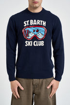Maglione uomo girocollo con stampa montagna blu navy HERON 03519M MC2 SAINT BARTH 
