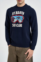 Maglione uomo girocollo con stampa montagna blu navy HERON 03519M MC2 SAINT BARTH 