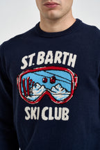 Maglione uomo girocollo con stampa montagna blu navy HERON 03519M MC2 SAINT BARTH 