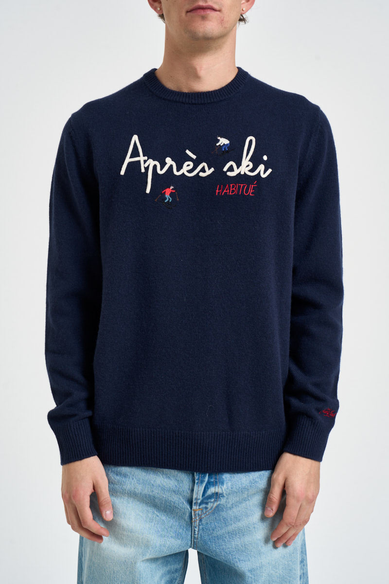 Maglione uomo girocollo scritta "Après ski" blu navy HERON 03801M MC2 SAINT BARTH 